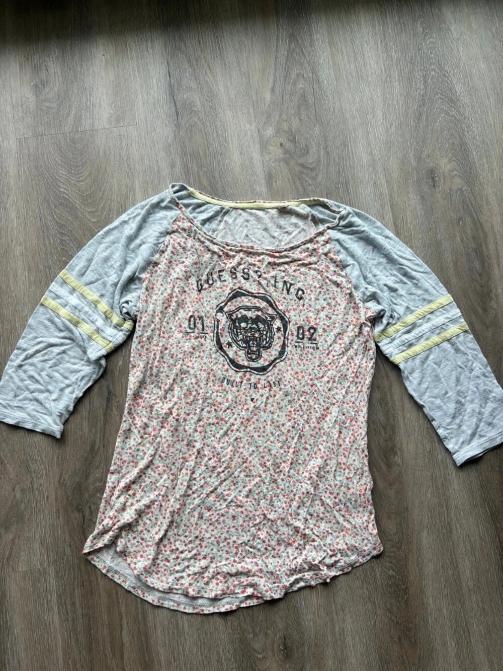 Guess Floral Baseball Tee Grey
